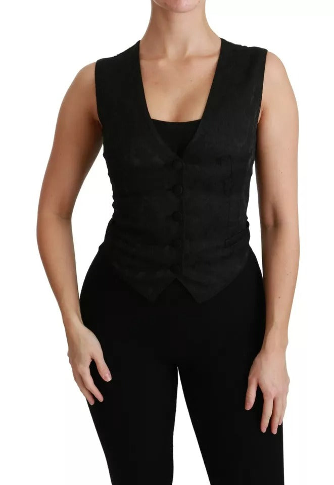 Dolce & Gabbana Black Silk & Lace Slim Waistcoat Vest Top