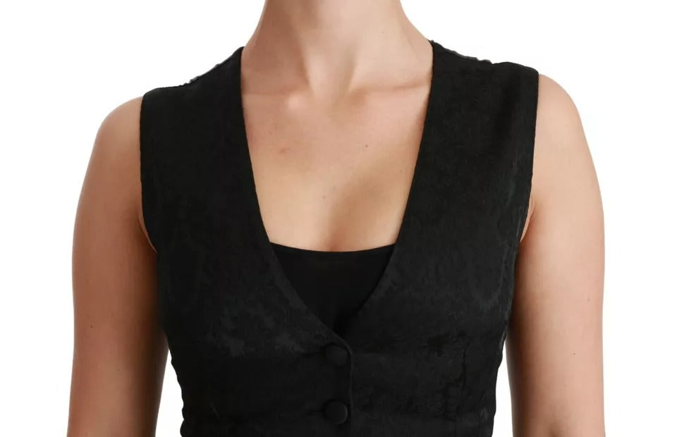 Dolce & Gabbana Black Silk & Lace Slim Waistcoat Vest Top