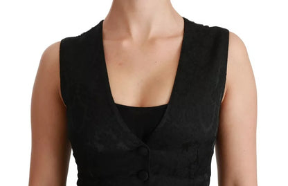 Dolce & Gabbana Black Silk & Lace Slim Waistcoat Vest Top
