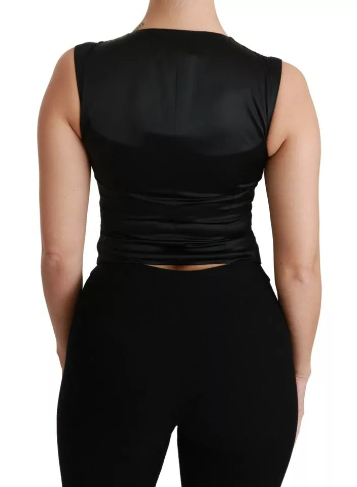 Dolce & Gabbana Black Silk & Lace Slim Waistcoat Vest Top