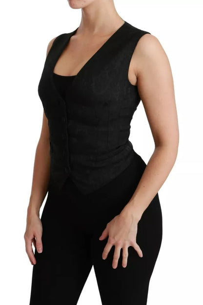 Dolce & Gabbana Black Silk & Lace Slim Waistcoat Vest Top