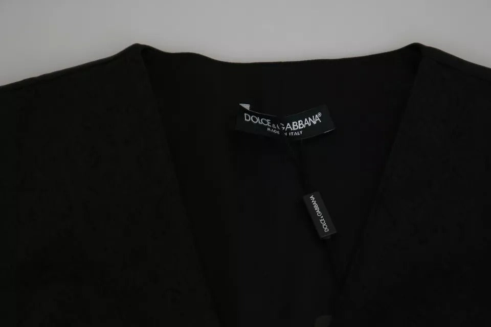 Dolce & Gabbana Black Silk & Lace Slim Waistcoat Vest Top