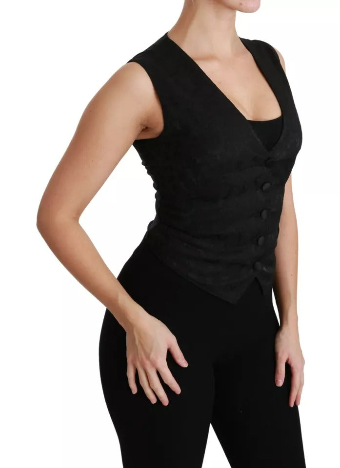 Dolce & Gabbana Black Silk & Lace Slim Waistcoat Vest Top