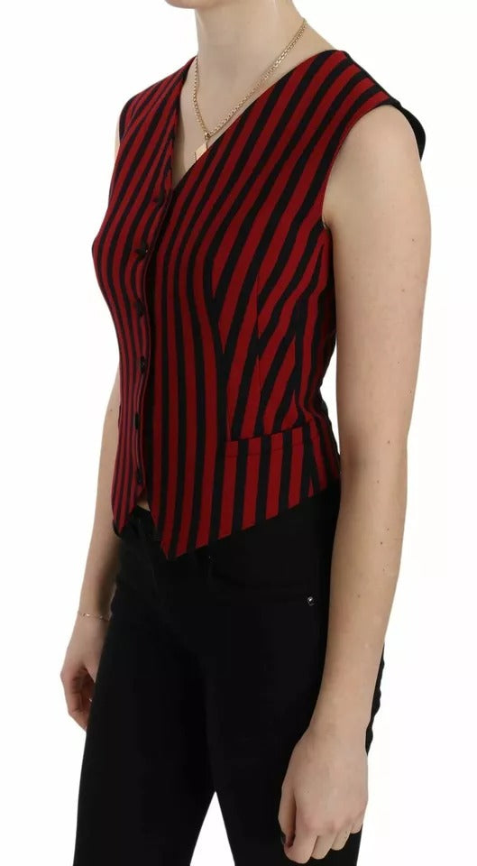 Dolce & Gabbana Women's Red & Black Striped Waistcoat Vest Top