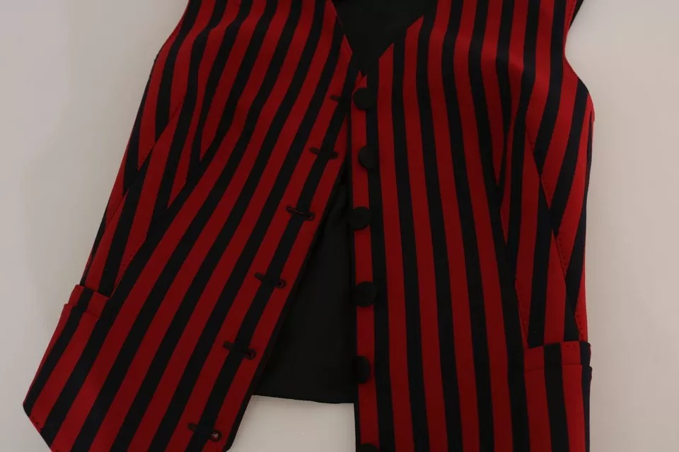 Dolce & Gabbana Women's Red & Black Striped Waistcoat Vest Top