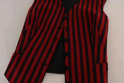 Dolce & Gabbana Women's Red & Black Striped Waistcoat Vest Top