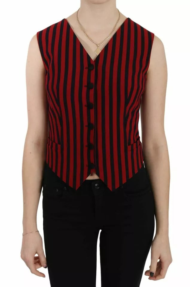 Dolce & Gabbana Women's Red & Black Striped Waistcoat Vest Top