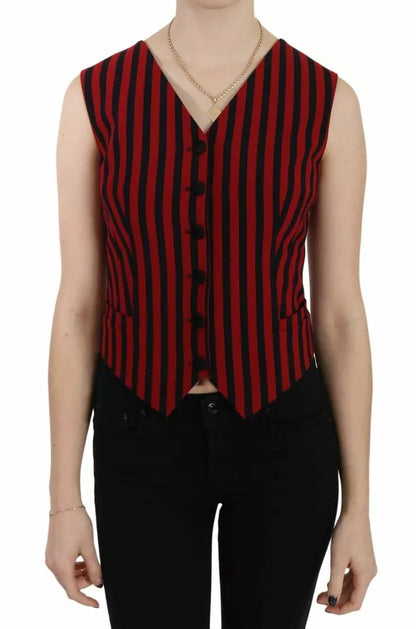 Dolce & Gabbana Women's Red & Black Striped Waistcoat Vest Top