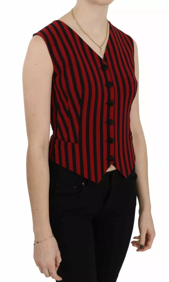 Dolce & Gabbana Women's Red & Black Striped Waistcoat Vest Top