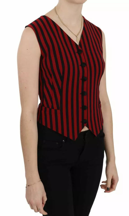 Dolce & Gabbana Women's Red & Black Striped Waistcoat Vest Top