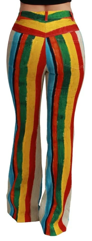 Dolce & Gabbana Multicolour Flared High-Waist Riga Pittorica Pants - 100% Authentic
