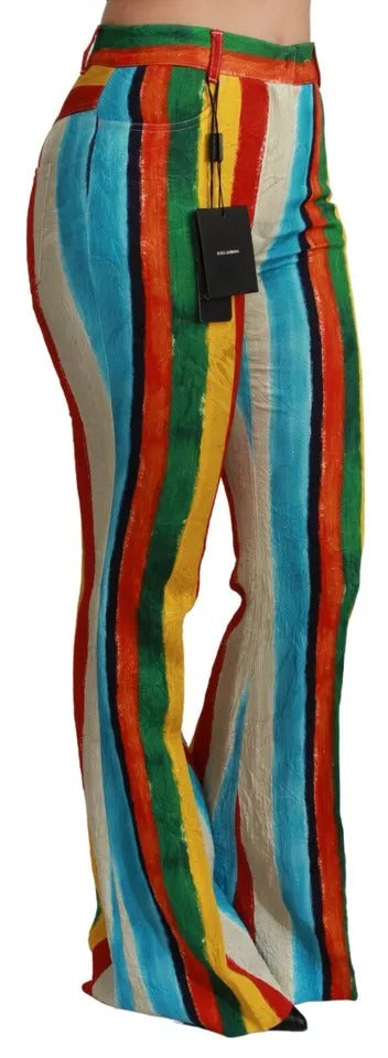 Dolce & Gabbana Multicolour Flared High-Waist Riga Pittorica Pants - 100% Authentic