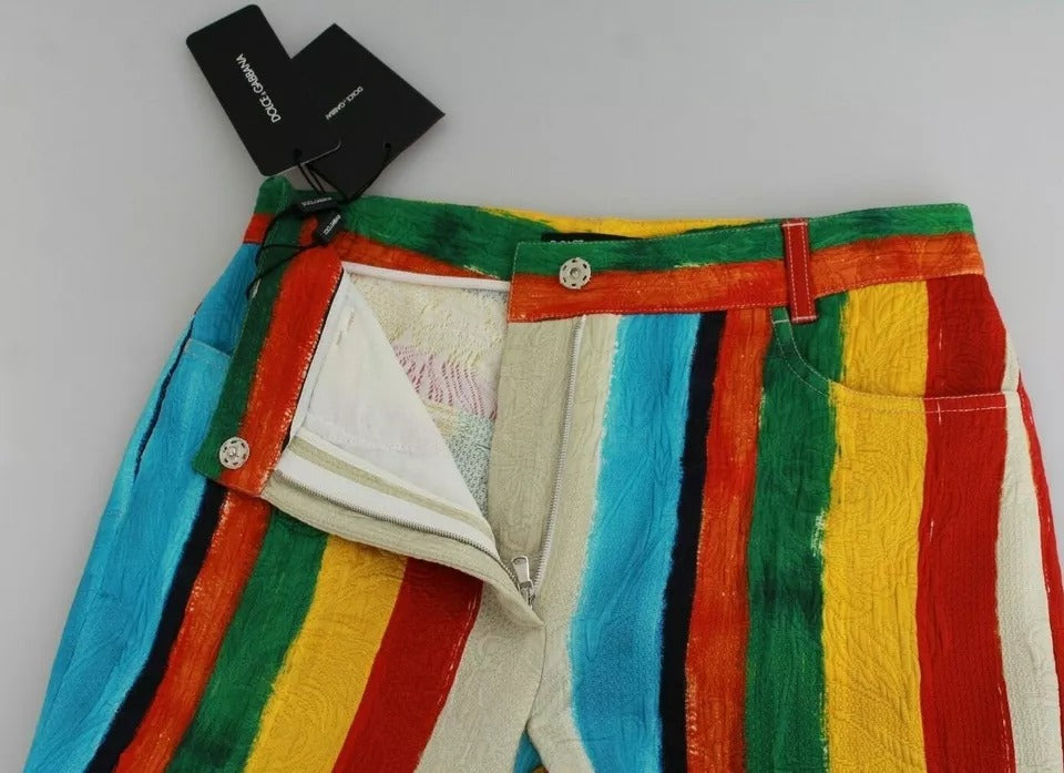 Dolce & Gabbana Multicolour Flared High-Waist Riga Pittorica Pants - 100% Authentic