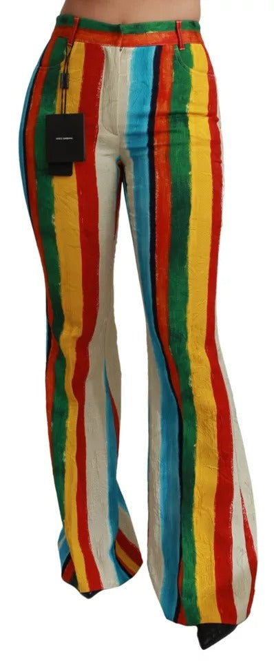 Dolce & Gabbana Multicolour Flared High-Waist Riga Pittorica Pants - 100% Authentic