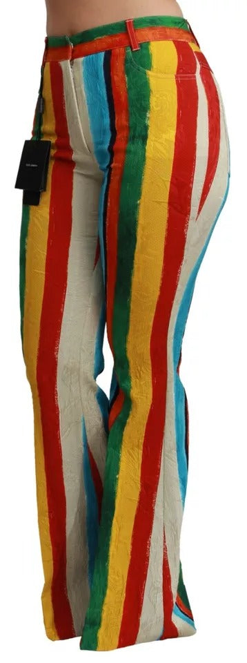 Dolce & Gabbana Multicolour Flared High-Waist Riga Pittorica Pants - 100% Authentic