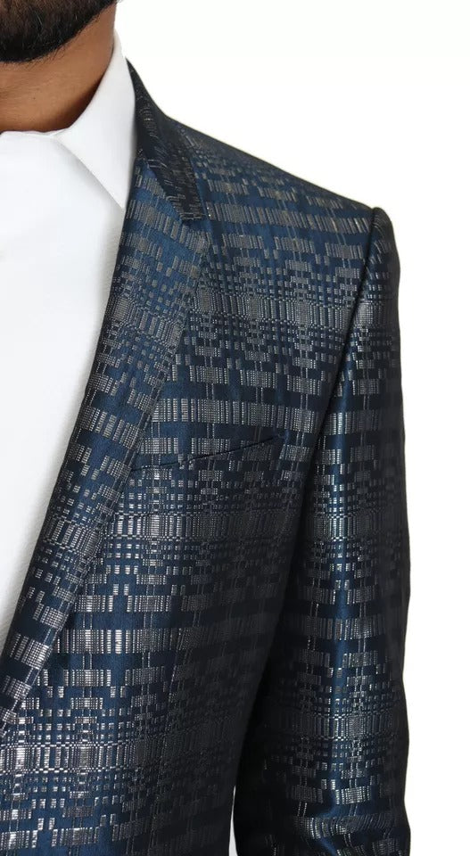 Dolce & Gabbana Blue-Silver Shiny Slim Fit 2-Piece Suit – Runway Edition