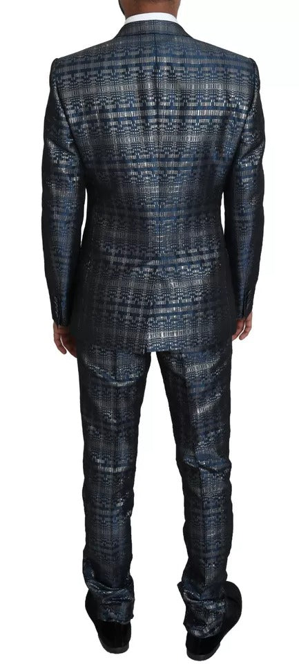 Dolce & Gabbana Blue-Silver Shiny Slim Fit 2-Piece Suit – Runway Edition