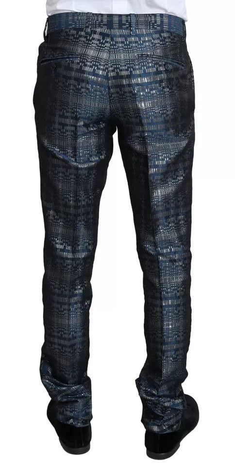 Dolce & Gabbana Blue-Silver Shiny Slim Fit 2-Piece Suit – Runway Edition