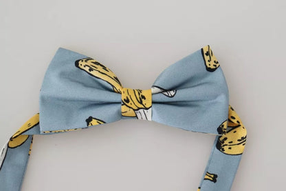 Dolce & Gabbana Light Blue Quirky Banana Print Silk Bow Tie