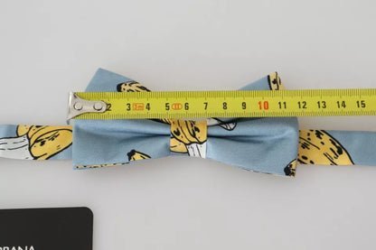 Dolce & Gabbana Light Blue Quirky Banana Print Silk Bow Tie