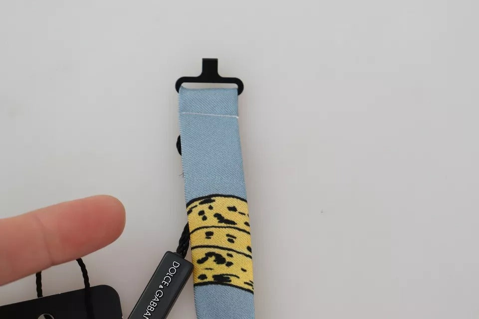 Dolce & Gabbana Light Blue Quirky Banana Print Silk Bow Tie