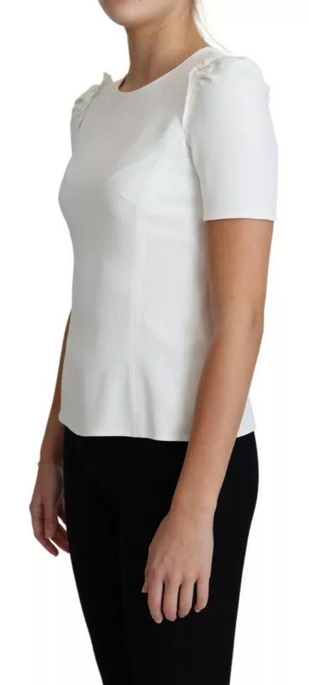 Dolce & Gabbana White Stretch Short Sleeved Peplum Blouse Top
