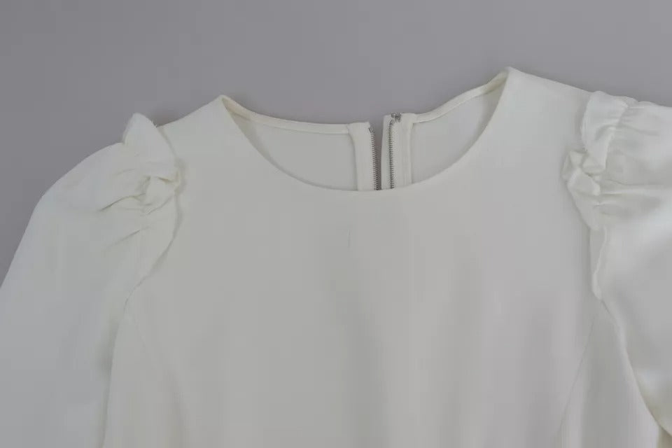 Dolce & Gabbana White Stretch Short Sleeved Peplum Blouse Top