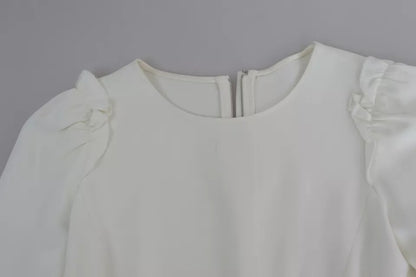 Dolce & Gabbana White Stretch Short Sleeved Peplum Blouse Top
