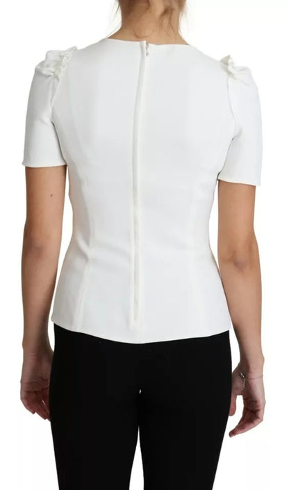 Dolce & Gabbana White Stretch Short Sleeved Peplum Blouse Top