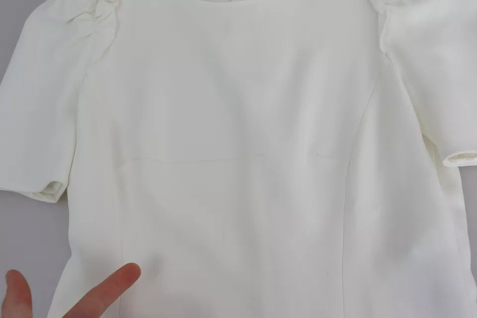 Dolce & Gabbana White Stretch Short Sleeved Peplum Blouse Top