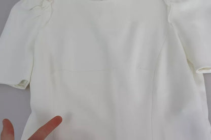 Dolce & Gabbana White Stretch Short Sleeved Peplum Blouse Top