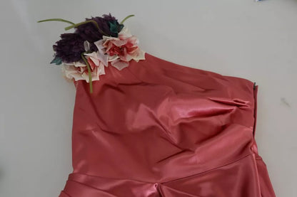 Dolce & Gabbana Pink Draped Midi Dress with Floral Appliqué – Elegant Wedding Guest / Race Day Look