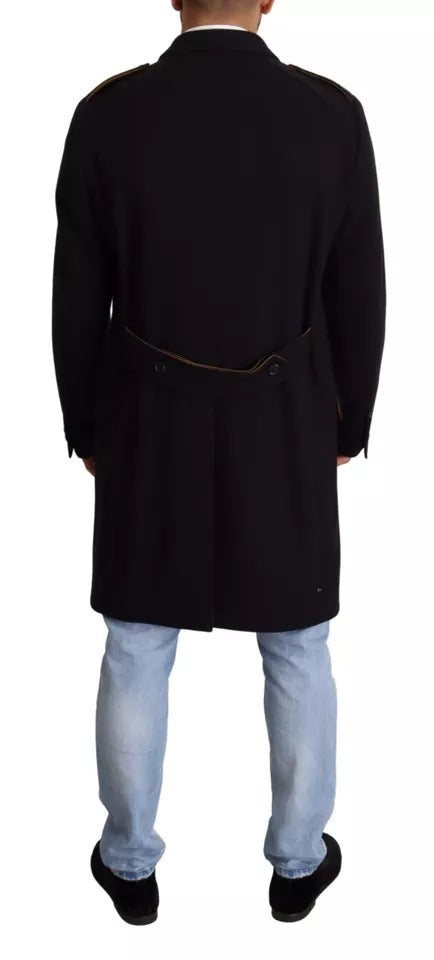 Dolce & Gabbana Men's Blue Wool Stretch Long-Line Coat - 100% Authentic
