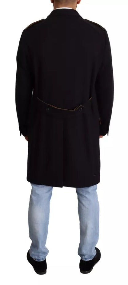 Dolce & Gabbana Men's Blue Wool Stretch Long-Line Coat - 100% Authentic