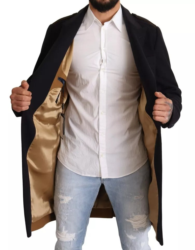 Dolce & Gabbana Men's Blue Wool Stretch Long-Line Coat - 100% Authentic