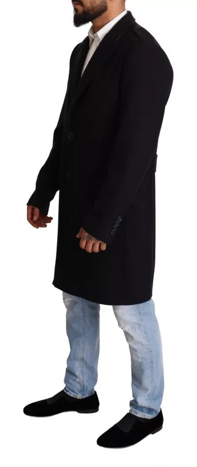 Dolce & Gabbana Men's Blue Wool Stretch Long-Line Coat - 100% Authentic