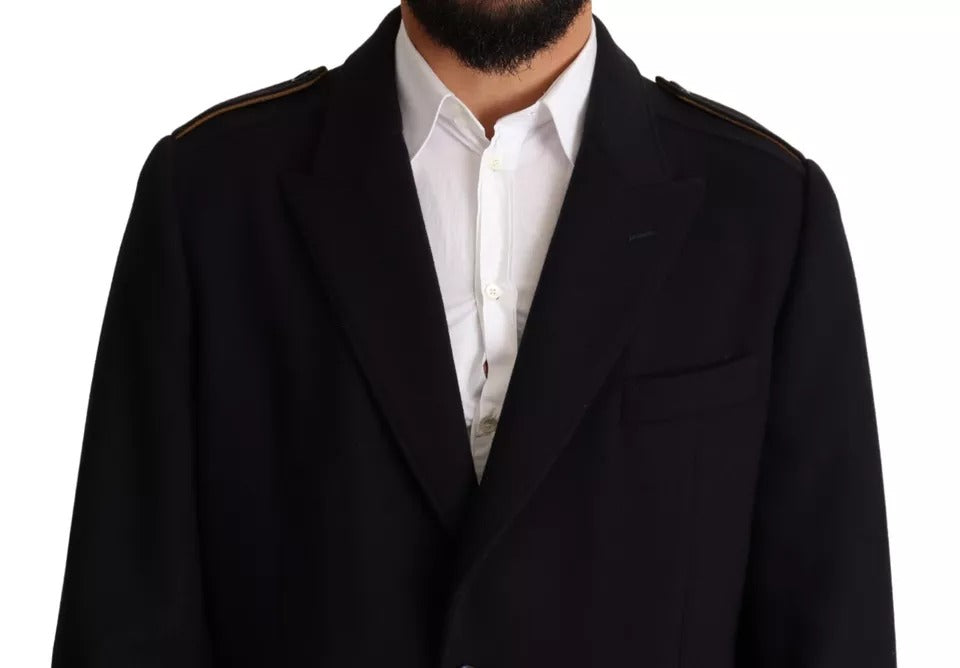 Dolce & Gabbana Men's Blue Wool Stretch Long-Line Coat - 100% Authentic