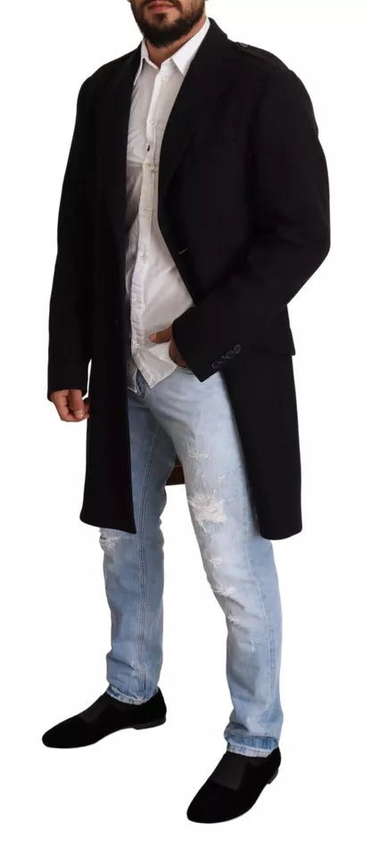Dolce & Gabbana Men's Blue Wool Stretch Long-Line Coat - 100% Authentic