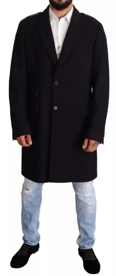 Dolce & Gabbana Men's Blue Wool Stretch Long-Line Coat - 100% Authentic
