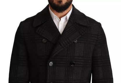 Dolce & Gabbana Men's Black Check Wool Double-Breasted Jacket - 100% Authentic