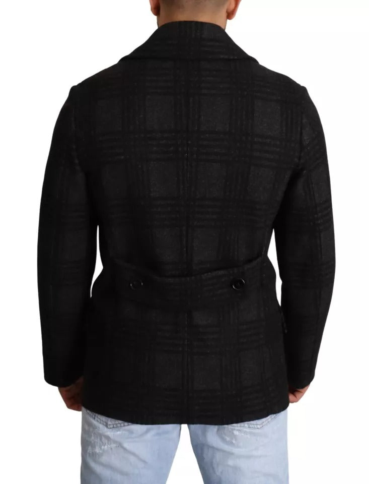 Dolce & Gabbana Men's Black Check Wool Double-Breasted Jacket - 100% Authentic