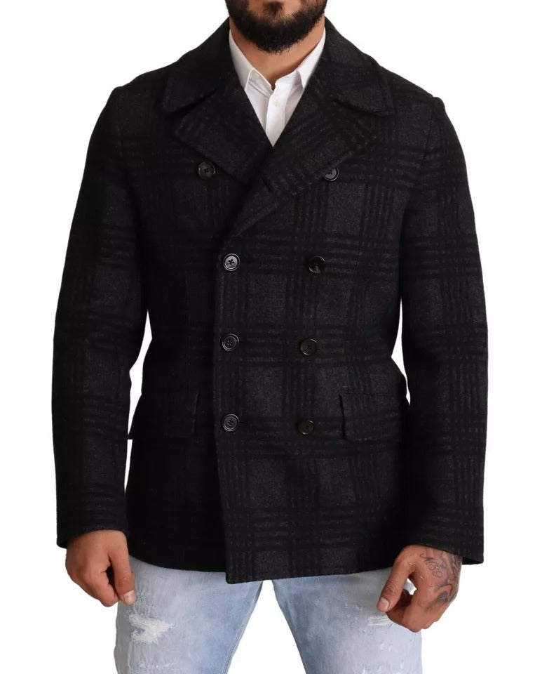 Dolce & Gabbana Men's Black Check Wool Double-Breasted Jacket - 100% Authentic