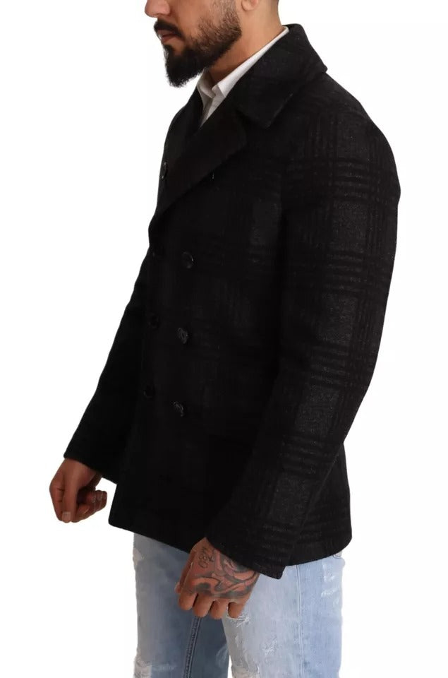Dolce & Gabbana Men's Black Check Wool Double-Breasted Jacket - 100% Authentic