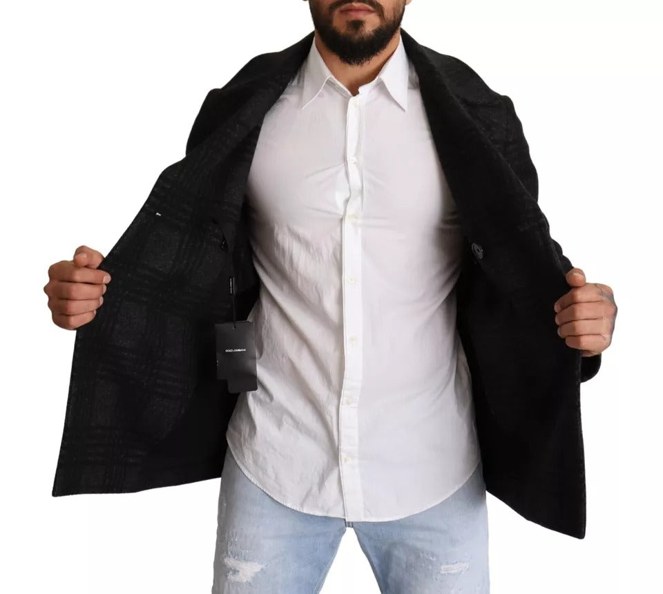 Dolce & Gabbana Men's Black Check Wool Double-Breasted Jacket - 100% Authentic