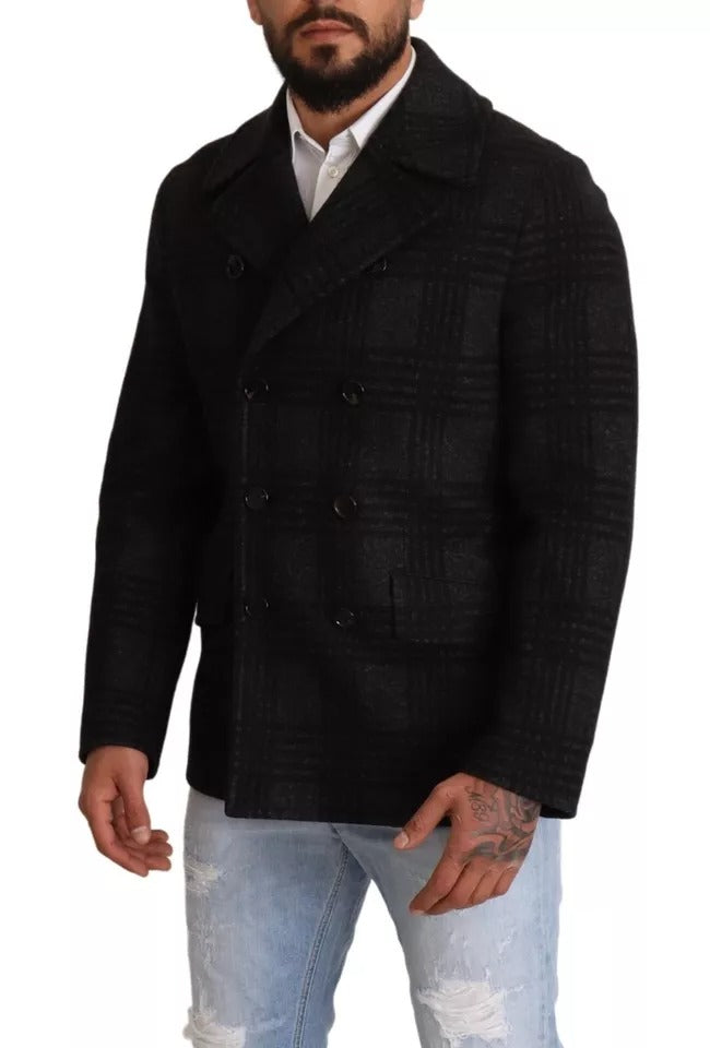 Dolce & Gabbana Men's Black Check Wool Double-Breasted Jacket - 100% Authentic