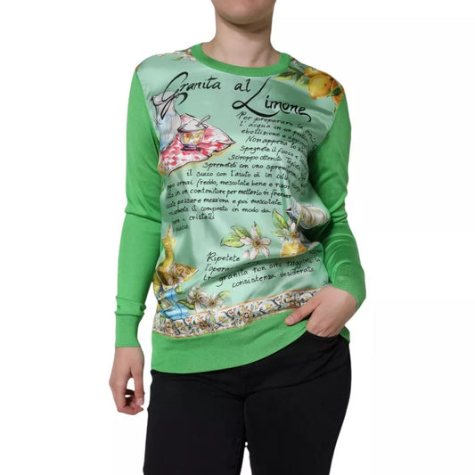 Dolce & Gabbana Green Silk Granita Al Limone Long Sleeve Sweater – Luxury Italian Pullover