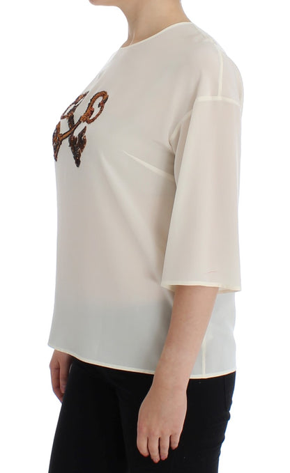  - Ivory Sequined Silk Blouse Top