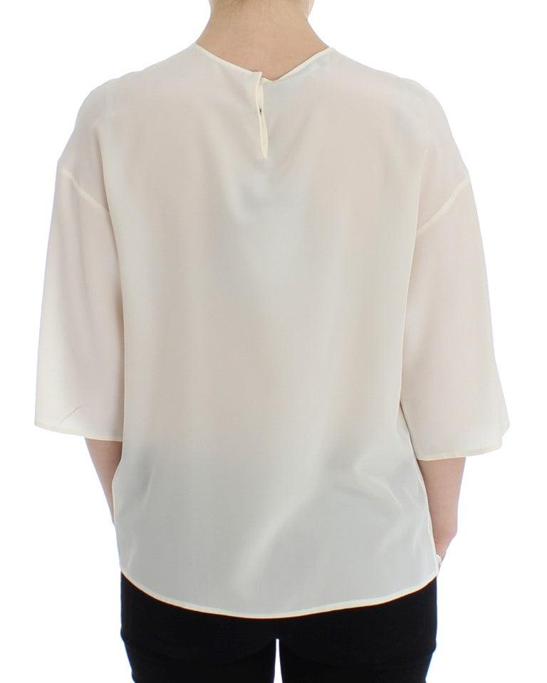  - Ivory Sequined Silk Blouse Top