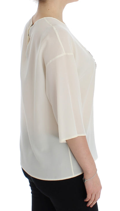  - Ivory Sequined Silk Blouse Top