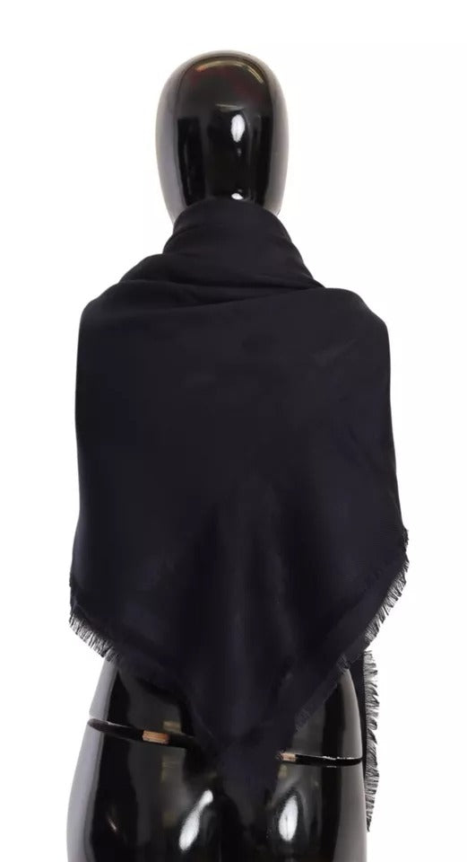 Dolce & Gabbana Solid Black Silk Wool Fringed Wrap Scarf